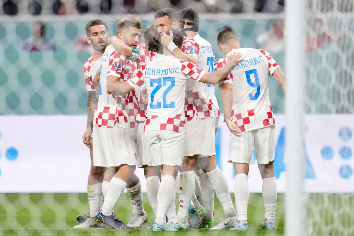 Players of Croatia pictured celebrating a goal during their win over Canada at the 2022 FIFA World Cup